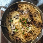 pasta-with-pancetta in pan