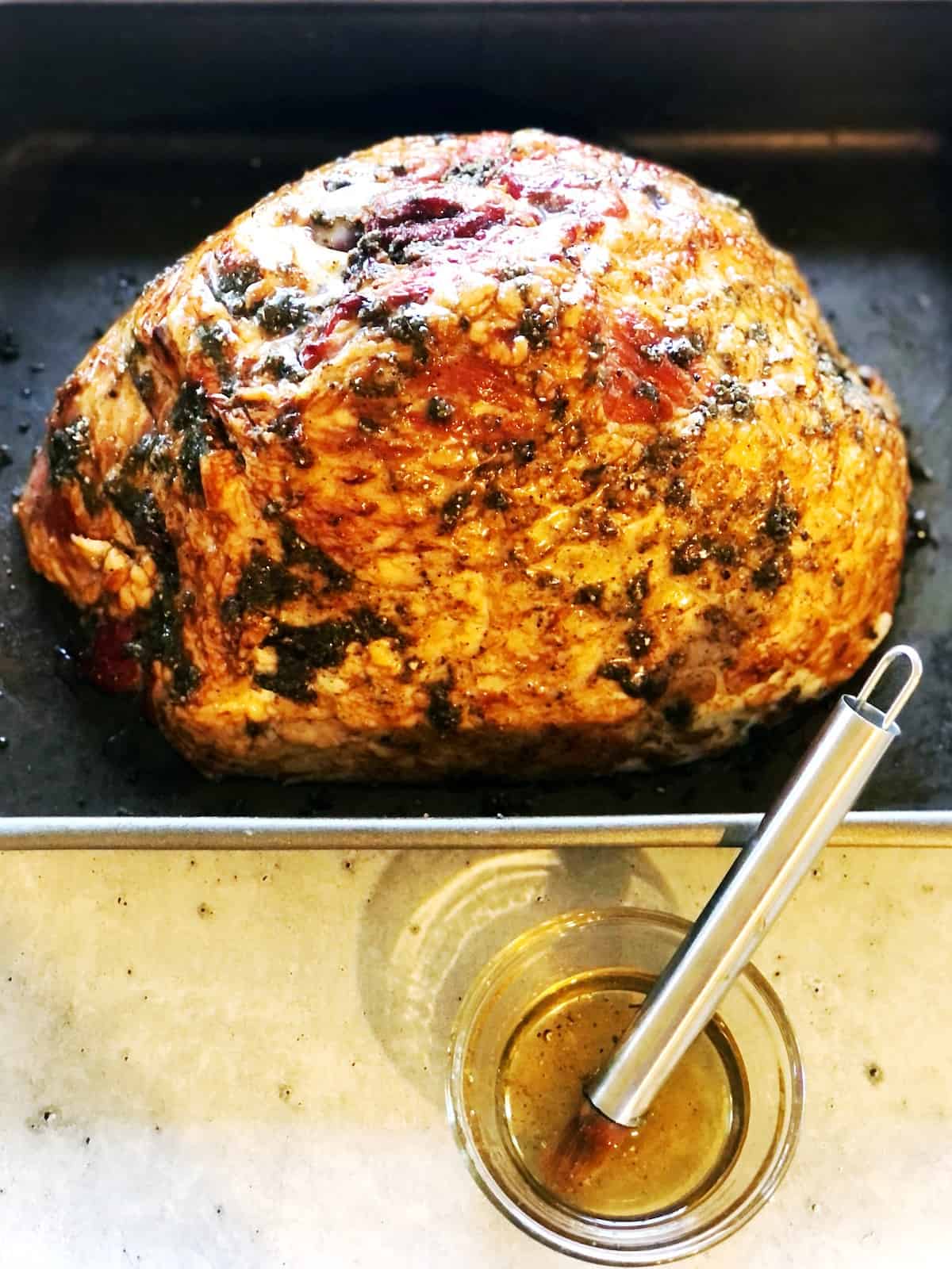 adding glaze to ham