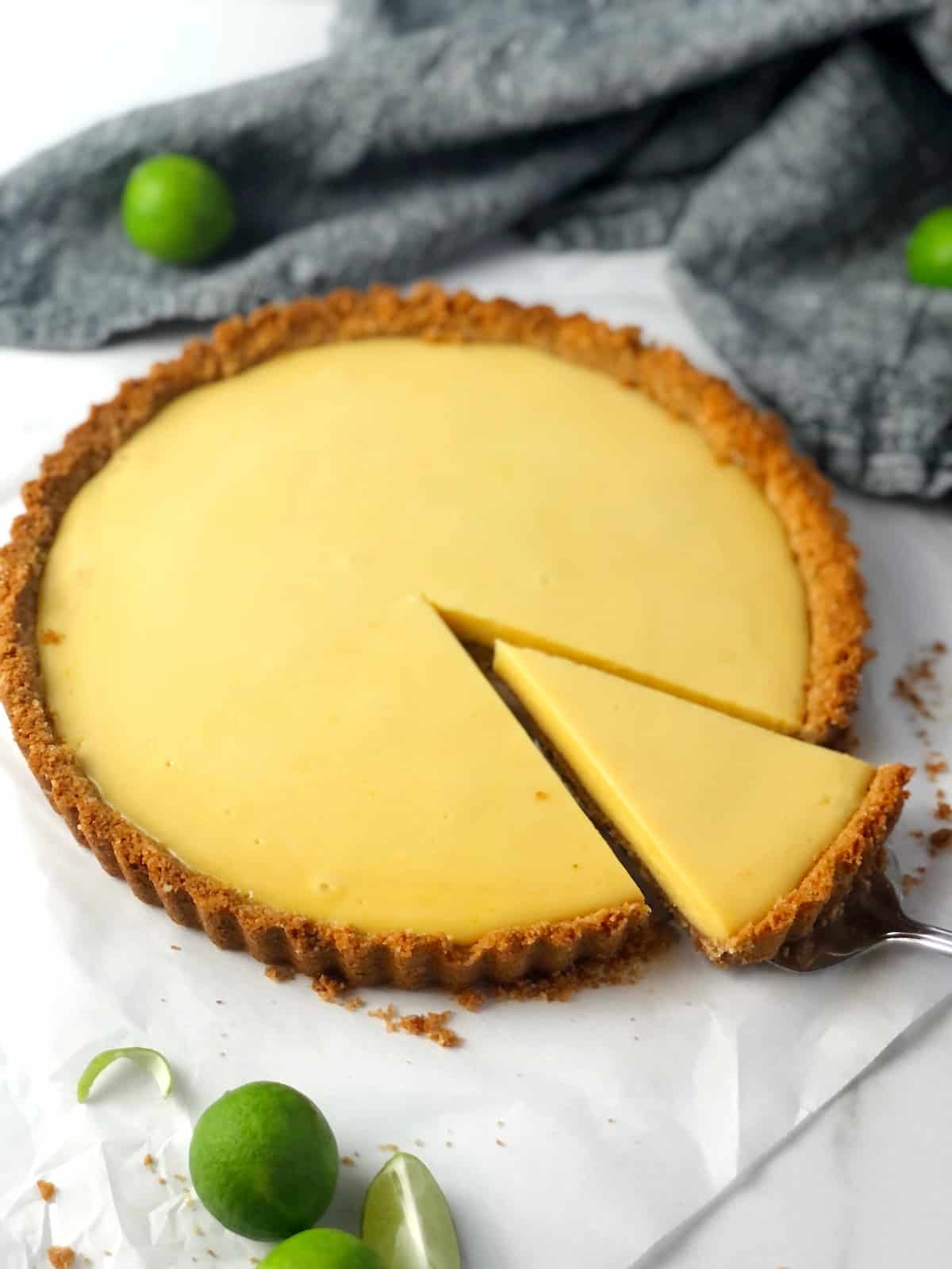 slice cut from key lime tart