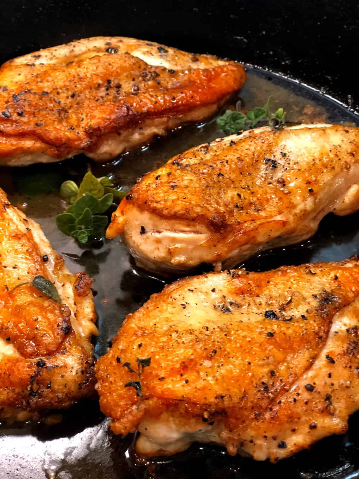 closeup of crispy skin chicken