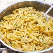 closeup of white wine garlic butter sauce
