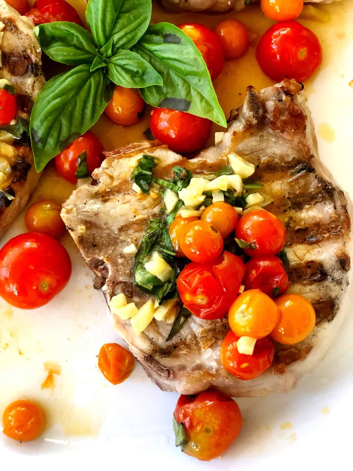closeup of the Summer grilled pork chops