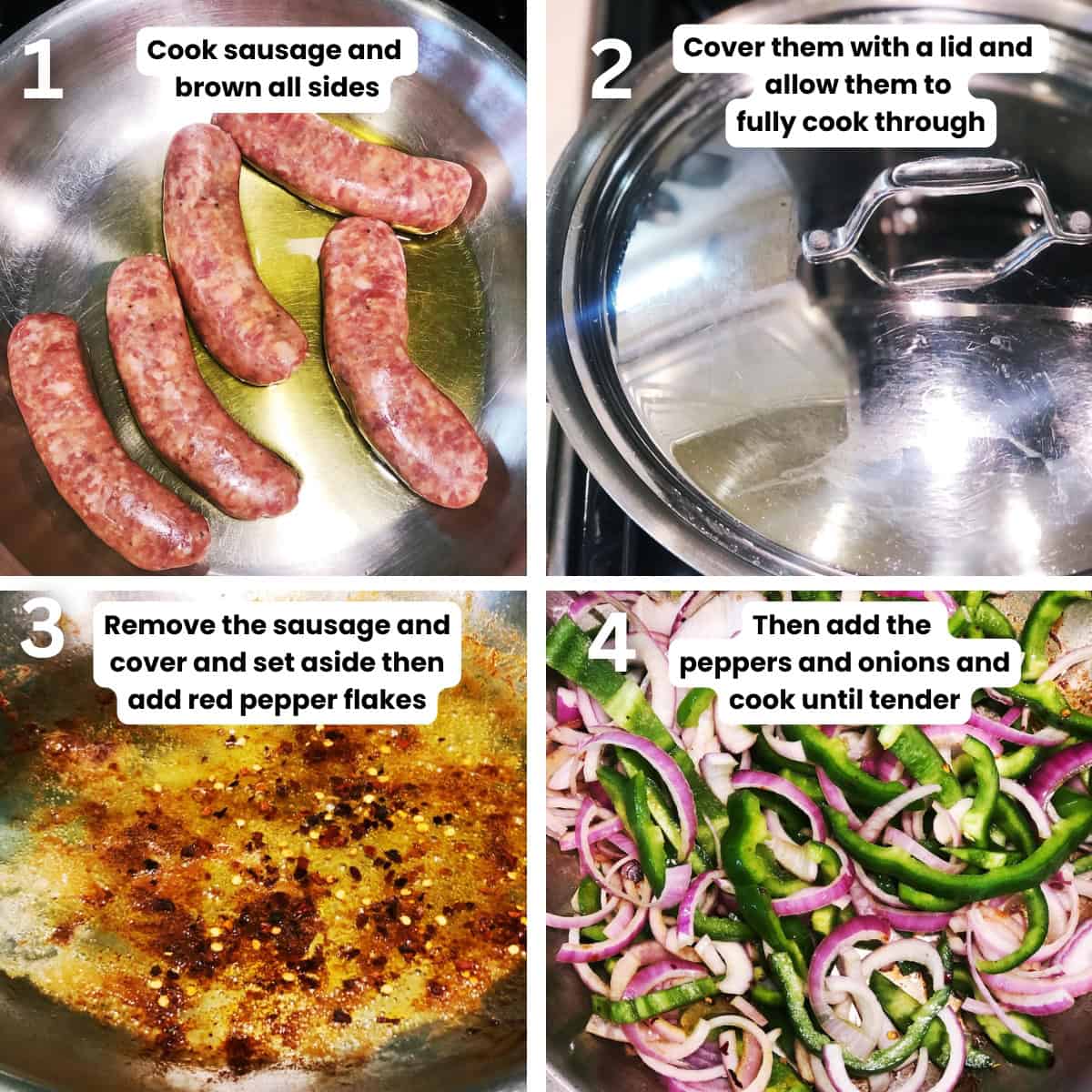 Cooking the Italian sausages in a skillet.